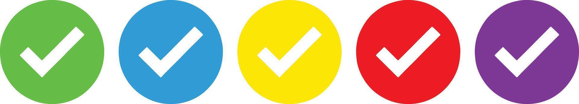 Colorful circle checkmark icons for task approvals, reminders, design projects, and interfaces vector
