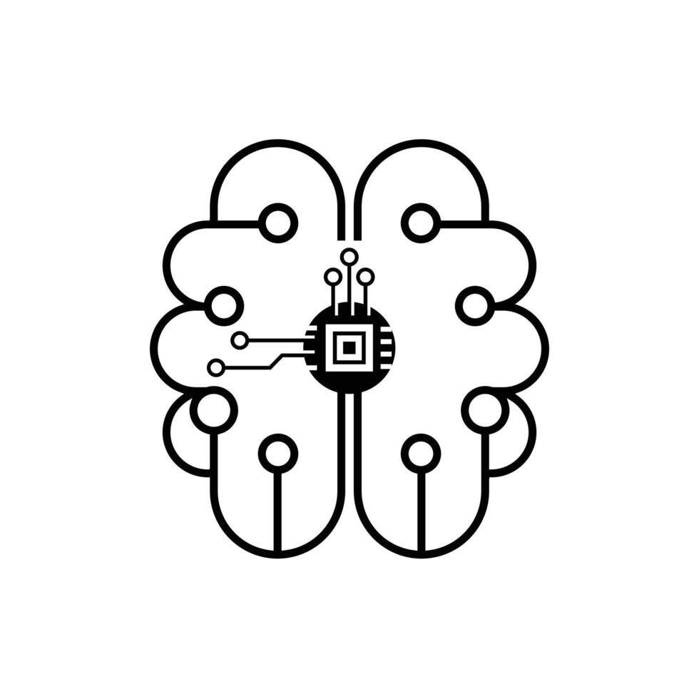 Digital brain with central microchip and circuitry vector