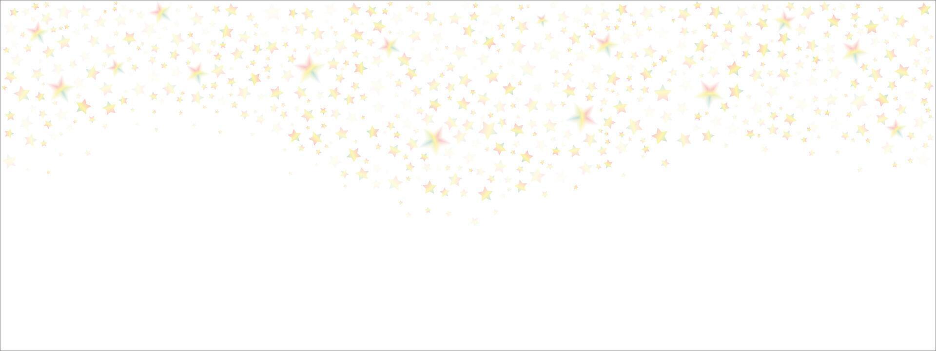 Rainbow corner border with decorative stars. Colorful angled frame with gradient tones and bright celestial elements. Illustration. vector