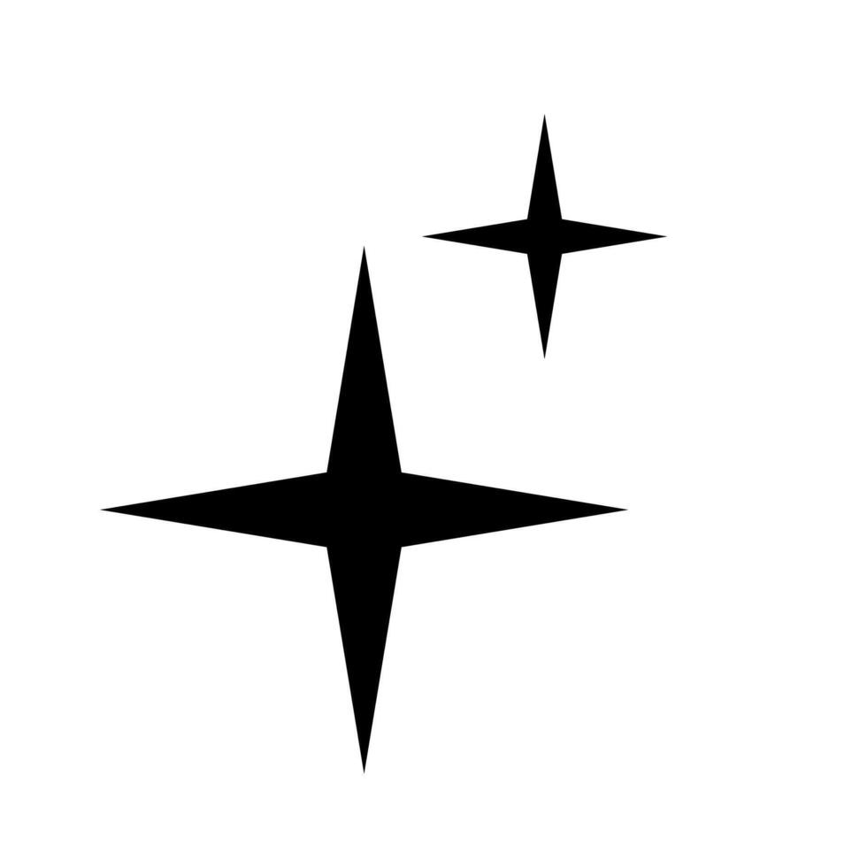 two black sparkle star icon on white background. Minimal shining stars for highlight, decoration, ui button, logo and graphic design element. vector