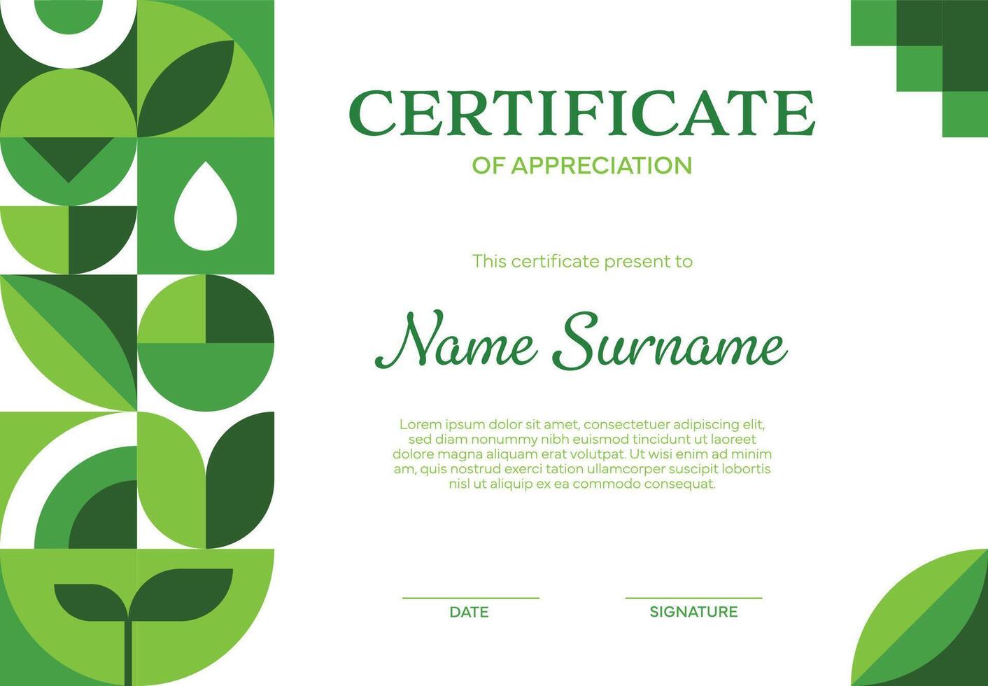 Ecology business certificate in geometric pattern vector