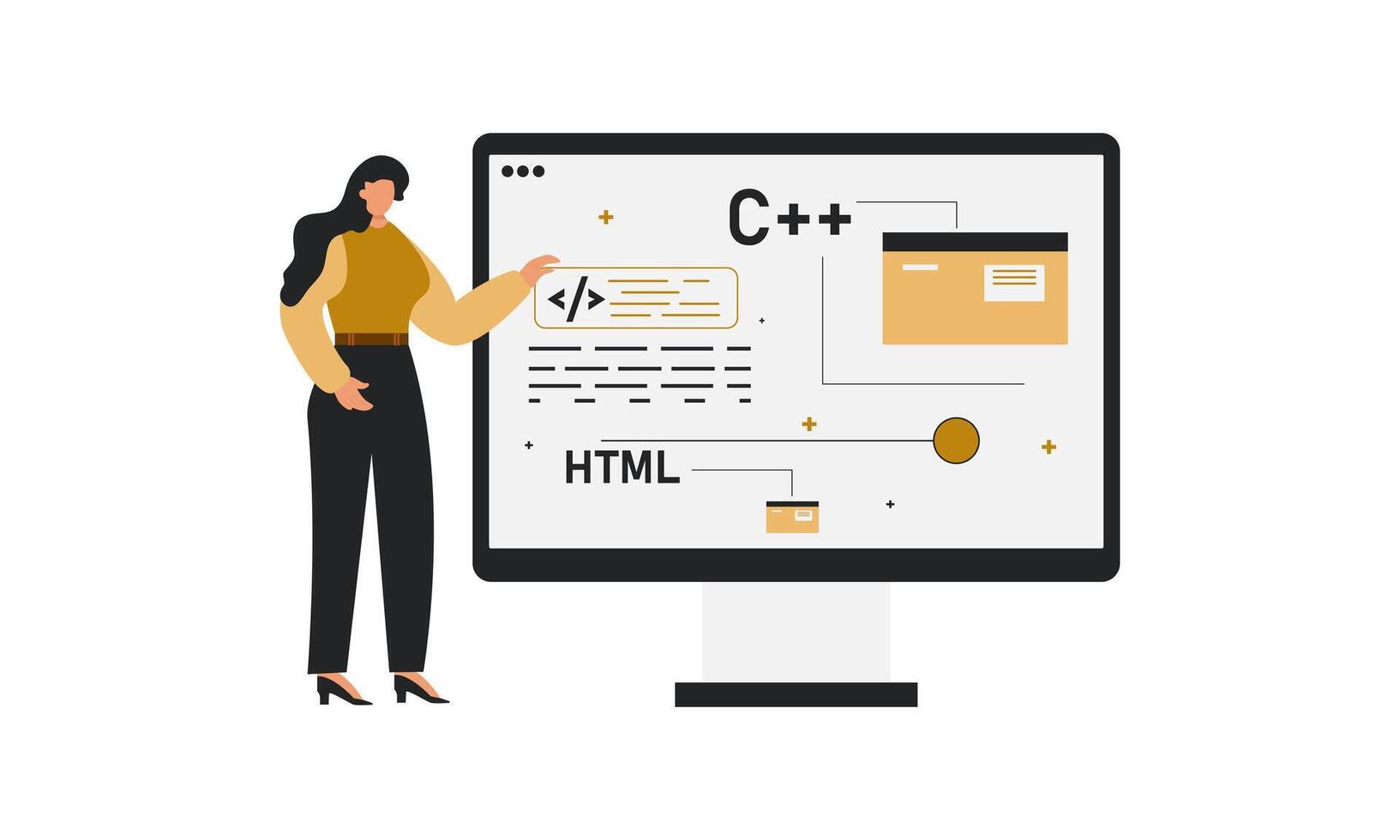 negocio dama explicando web programación vector