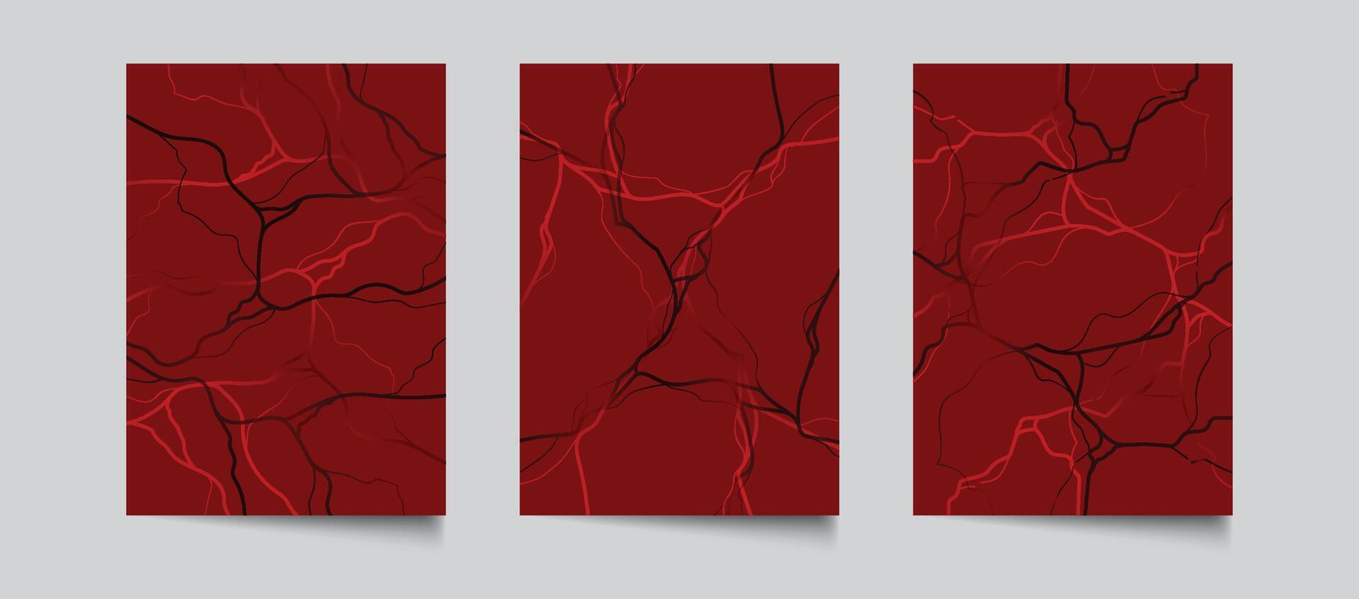 Red Abstract Vein Texture Panels with Organic Linework vector
