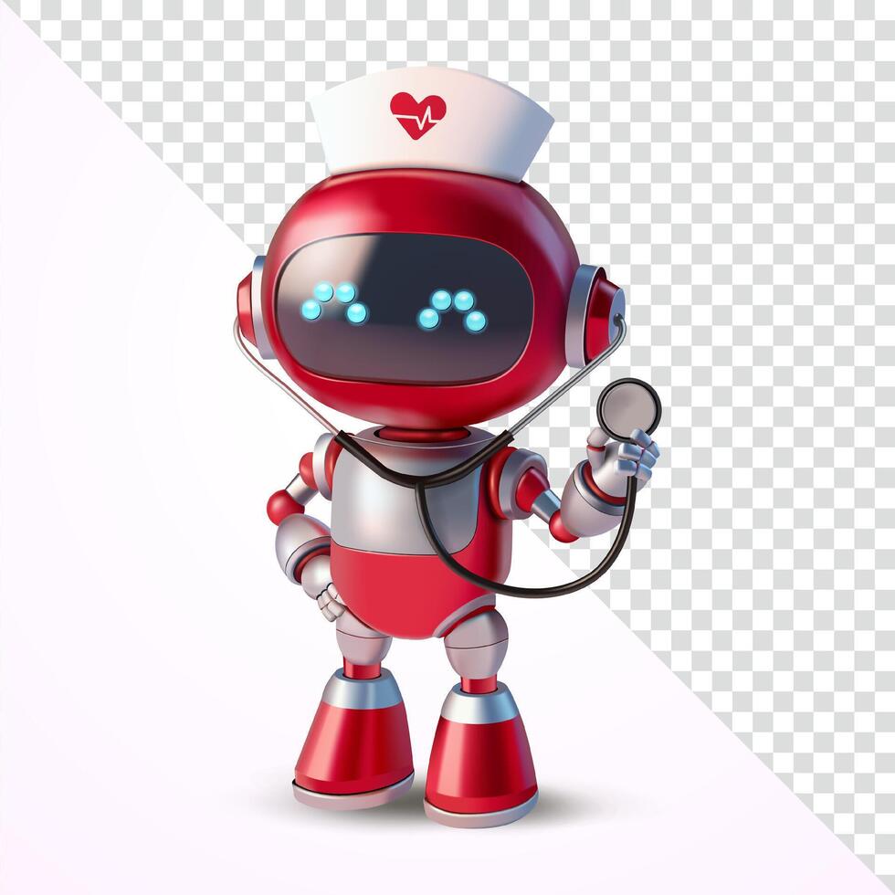 Robot nurse using a stethoscope, 3D . Suitable for technology and healthcare vector