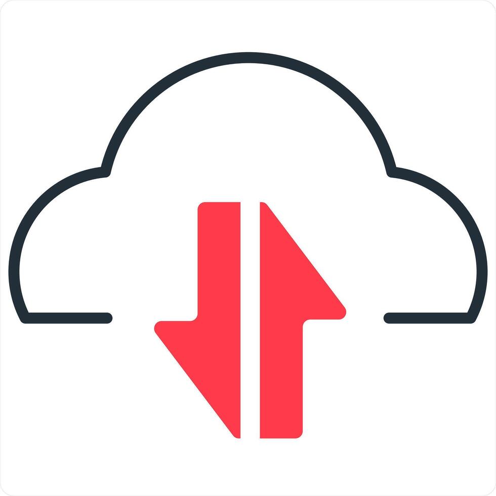Synchronize Cloud and cloud icon concept in red line color vector