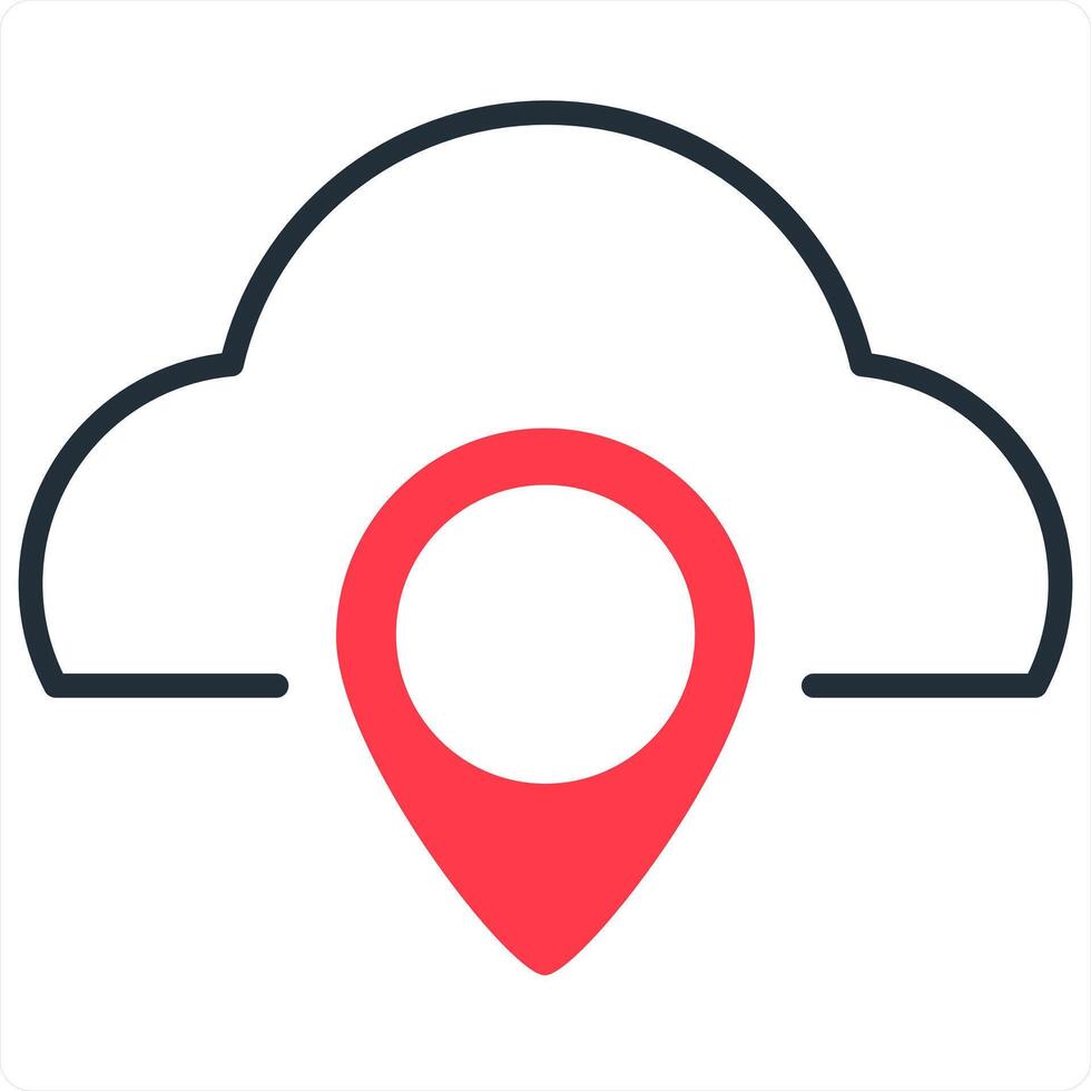 Cloud Location and pin icon concept in red line color vector