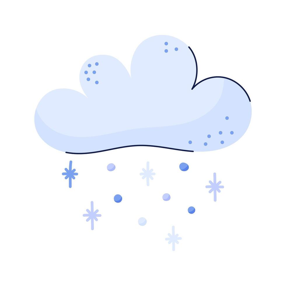Hand drawn cloud and snow. Winter and snowfall. Sky and weather design element. Isolated illustration on white background. vector