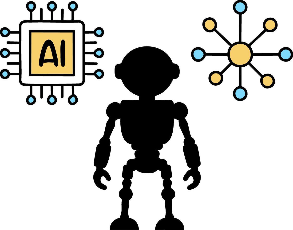 artificial inteligencia robot y circuito red vector
