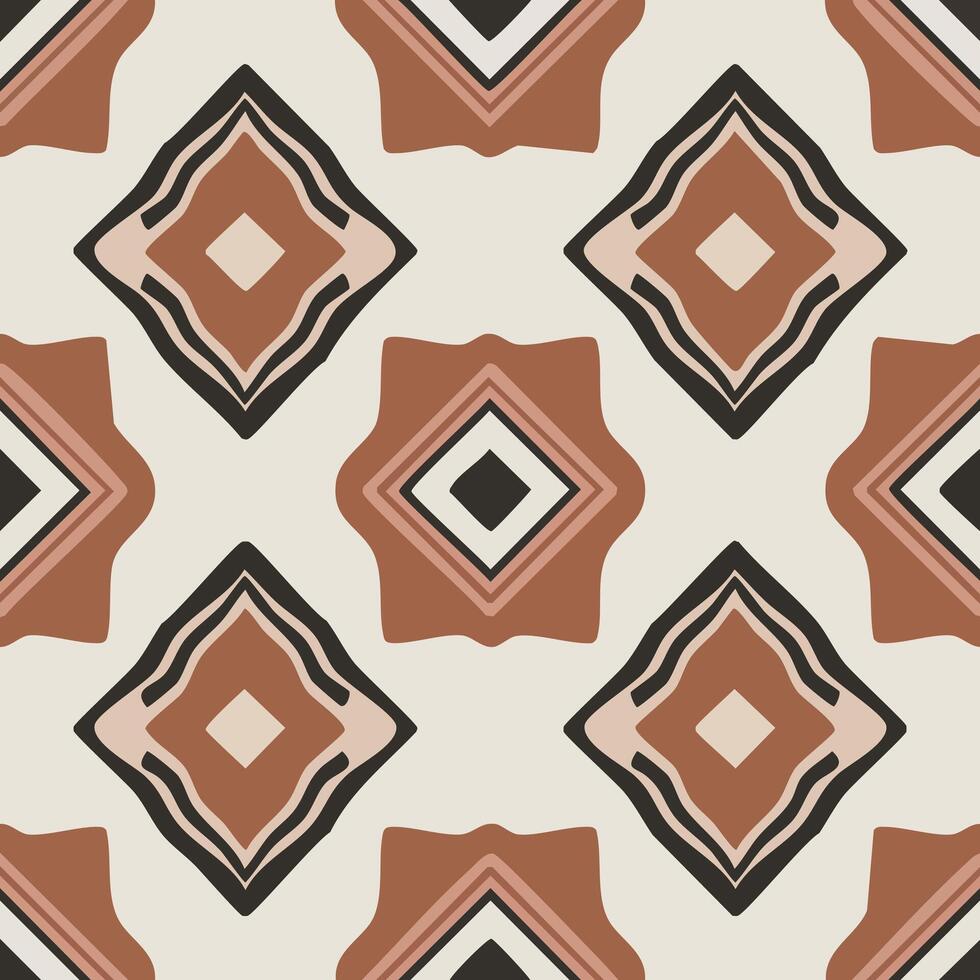 Harmonious seamless pattern with abstract geometric diamond shapes in warm earthy tones, offering a rustic yet modern aesthetic for backgrounds, textiles, and design projects vector