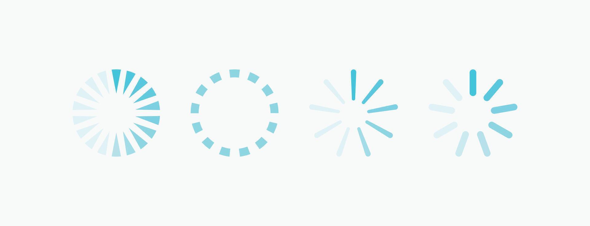 Cyan loading bar icon set, modern interface progress spinners for mobile app and website development, UI UX design elements vector