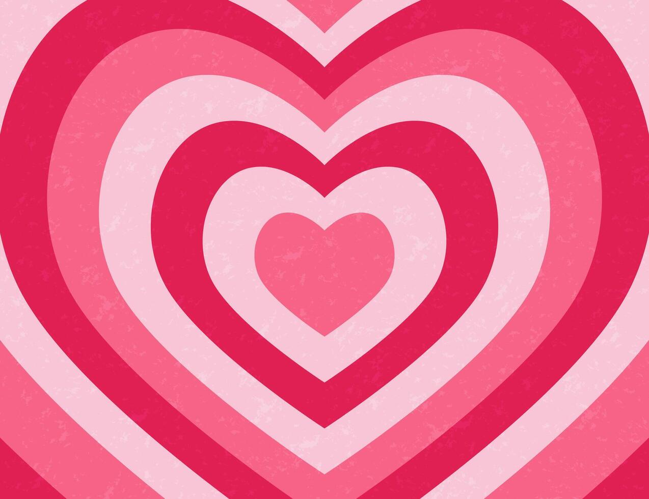 Horizontal template in the form of a tunnel of red and pink hearts with a grunge texture. Romantic background for Valentine Day in a retro style. Concept of a love greeting card. Annual holiday vector