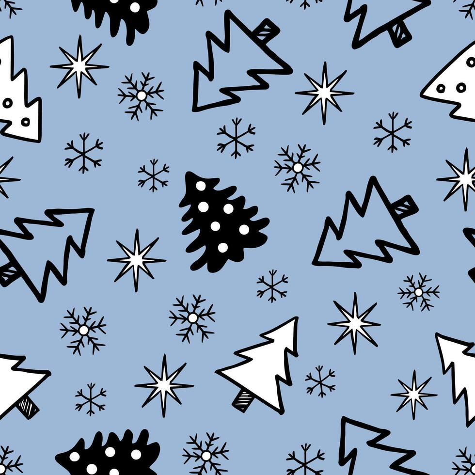 Christmas tree and snowflake pattern on a blue background vector