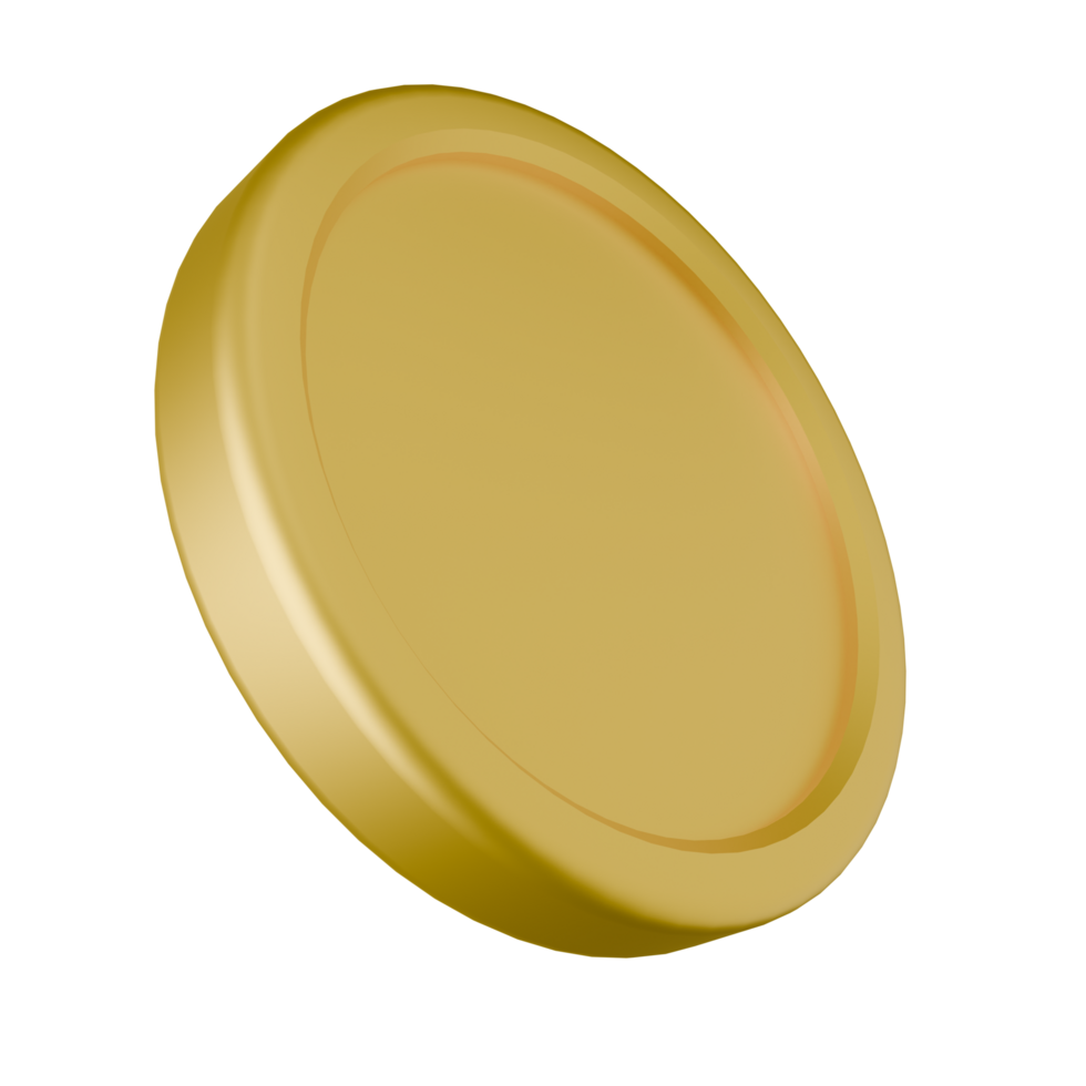 A golden coin, angled slightly, floats against a transparent background, bathed in soft, diffused light, creating a simple, elegant, and isolated ambiance. png