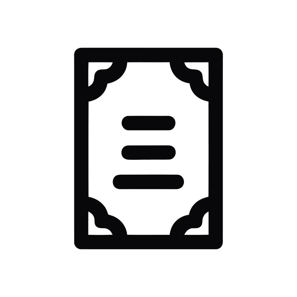 Black outline icon of a document with three lines of text paper writing vector
