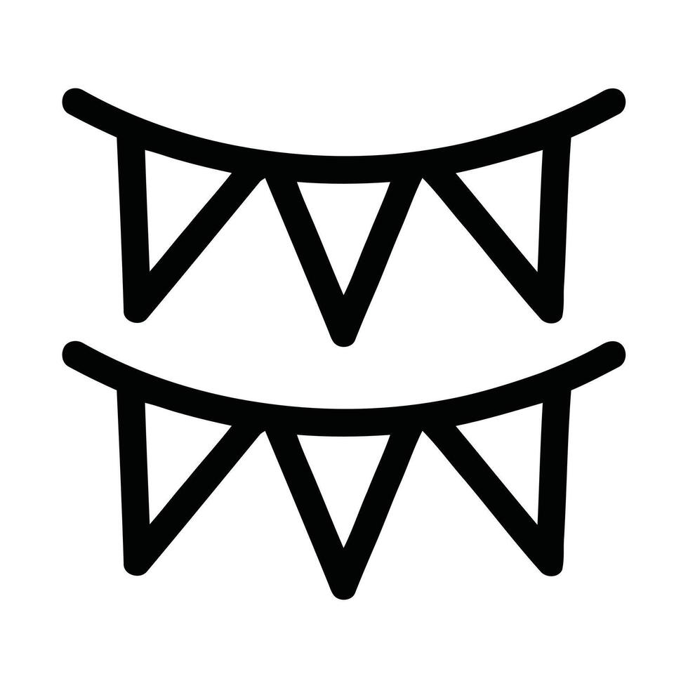 Black outline icon of two rows of triangular bunting flags banner decoration vector