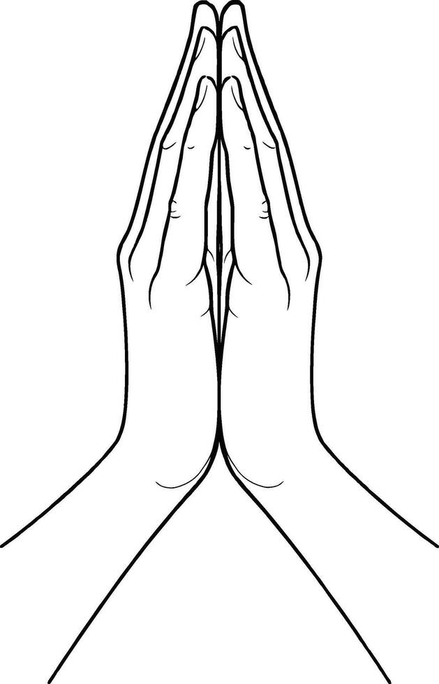 Minimalist line art illustration depicting hands joined in prayer or a greeting gesture, a clean and scalable graphic asset for diverse design applications vector