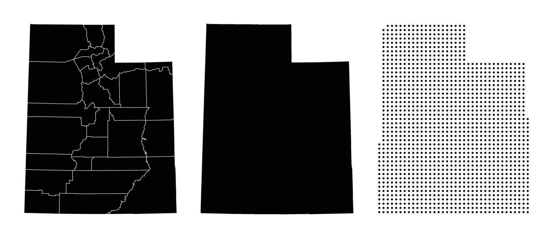 Three Utah State Maps Illustration Showing Boundaries and Dots vector