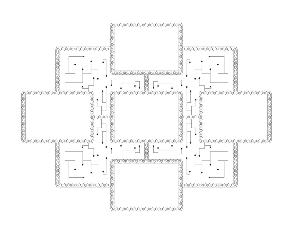 Blank blockchain network with digital connections 2D line object. Interconnected empty blocks with circuits and chains links isolated clipart ink outline item. Monochrome spot illustration vector