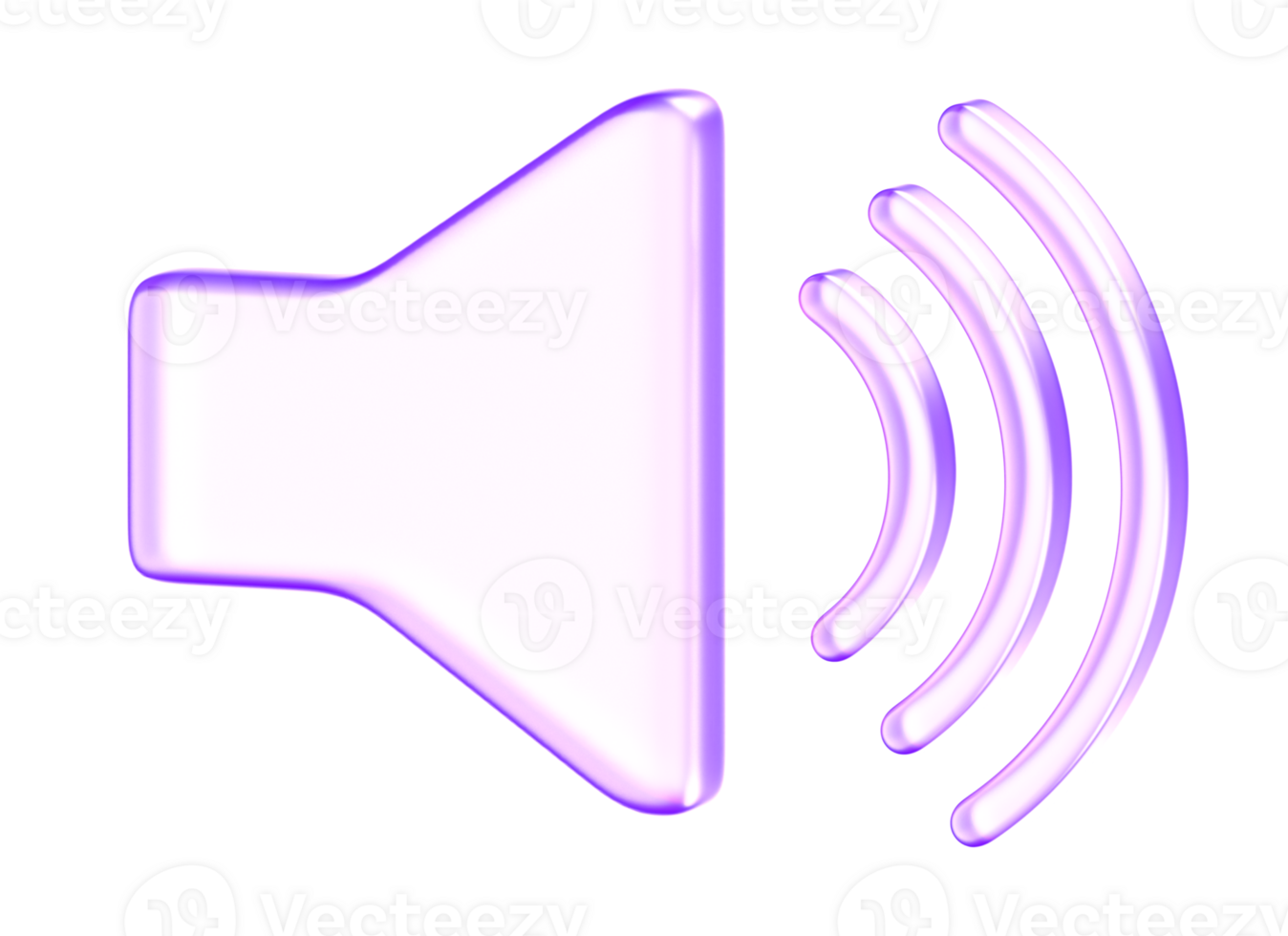 Purple glassmorphism style speaker icon with smooth sound wave lines, designed with soft lighting and glossy edges for modern audio or multimedia UI themes png