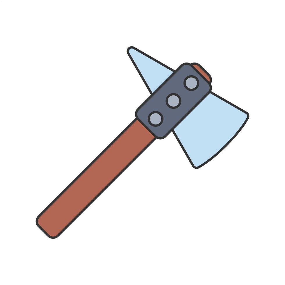 Battle Axe Flat design style, single headed axe icon with handle, symbolizing ancient weaponry, useful for medieval, history, or warrior-themed graphics. vector