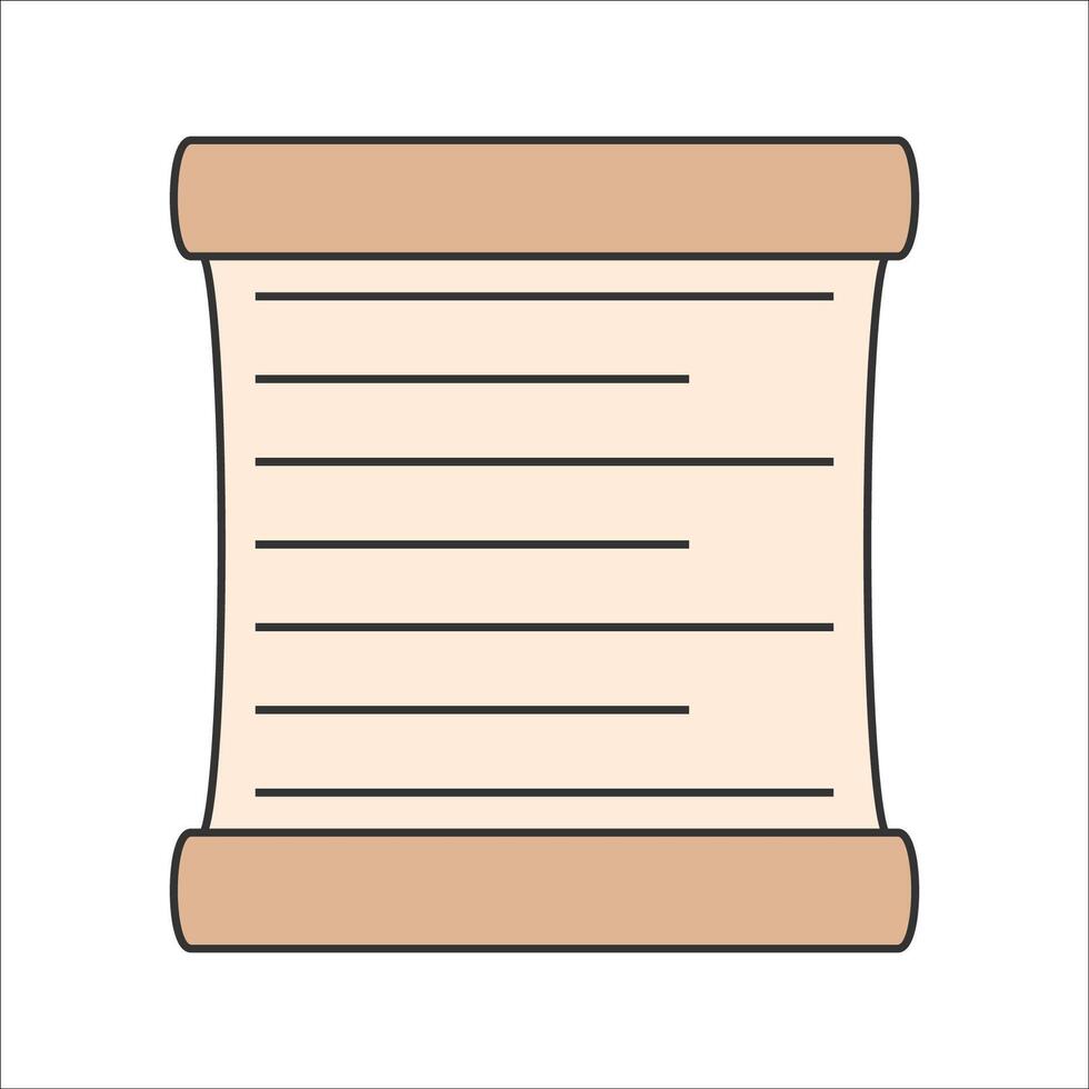 Scroll Flat design style, rolled parchment with text lines, symbolizing ancient documents or decree, great for history, literature, or certificate visuals. vector