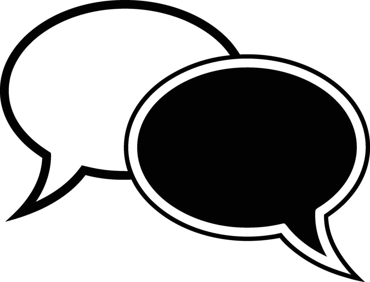 Two overlapping speech bubbles, one white and one black, isolated on a transparent background vector
