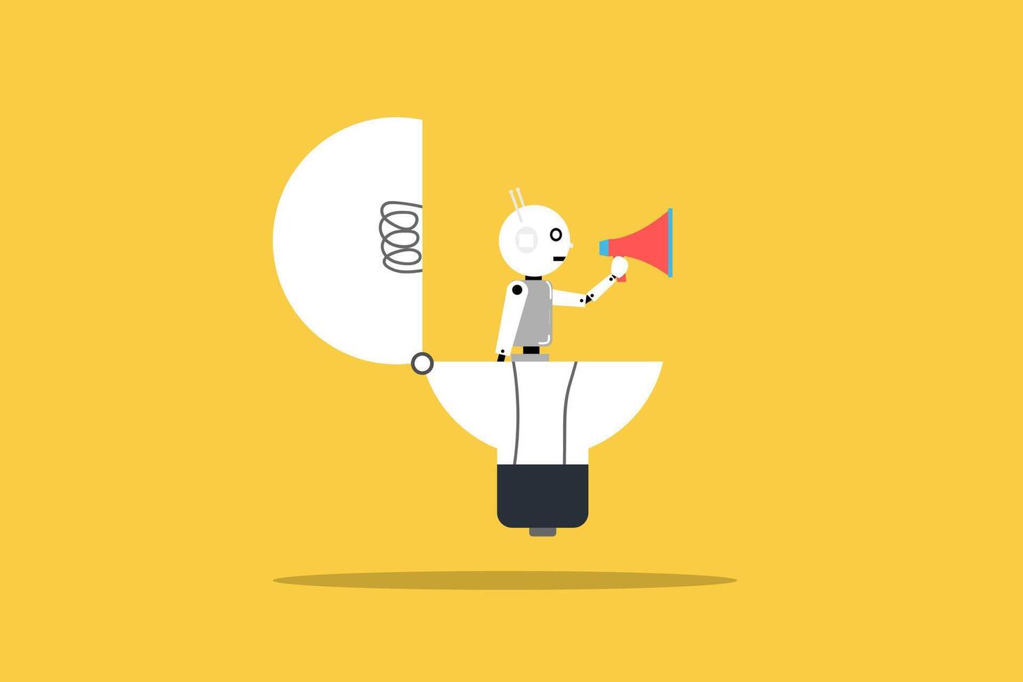 Ai tech concept, idea out from lightbulb. AI hold megaphone. New idea business growth with creative power. vector