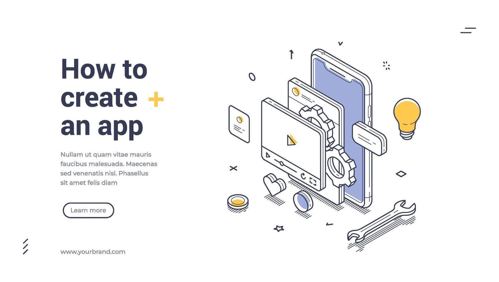 cómo a crear un móvil aplicación desarrollo isométrica bandera ilustración vector