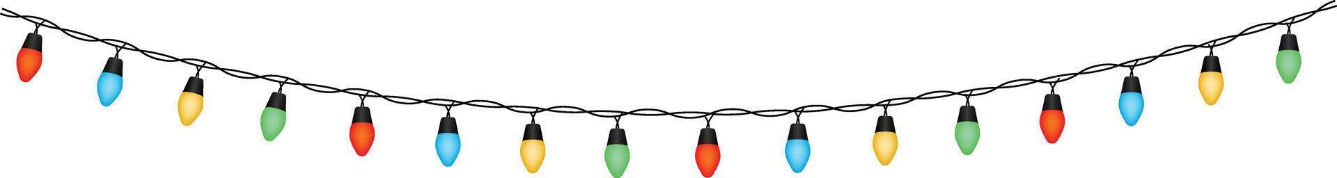 Decorative string of multi-colored incandescent colorful lights bulbs hanging in a curve line. vector