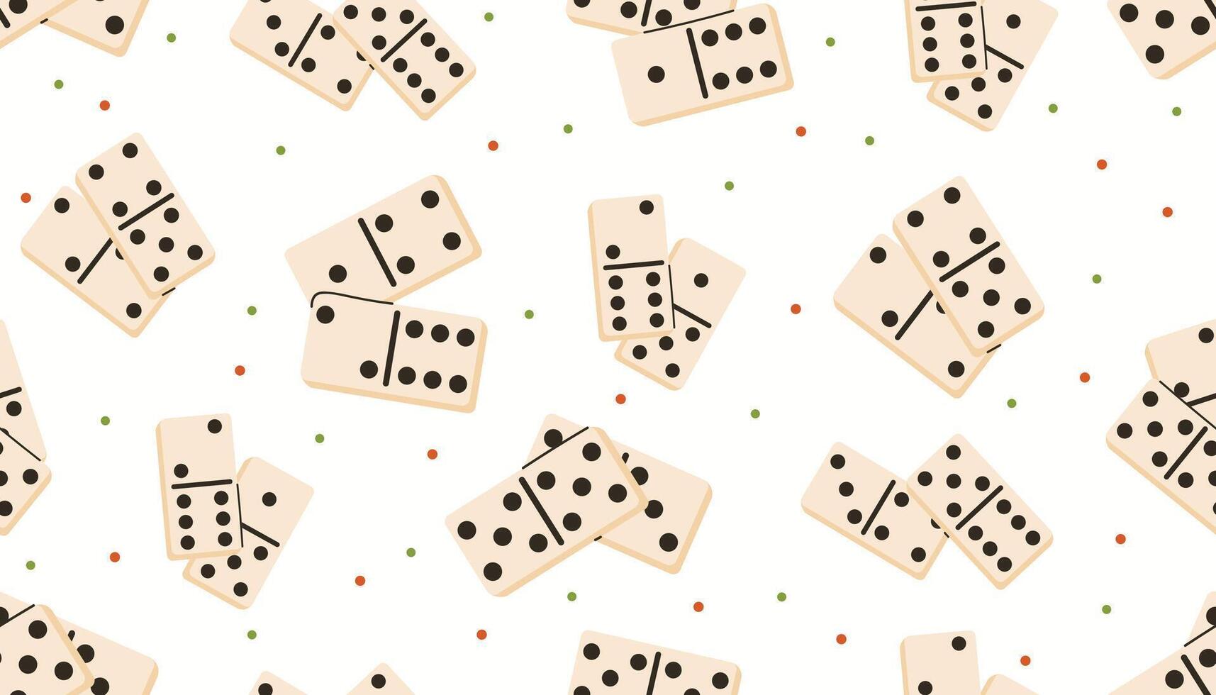 Seamless pattern with fun domino game pieces and tiny dot accents in random order. Bright flat cartoon style creates playful design ideal for kids projects, game layouts, craft accents. vector