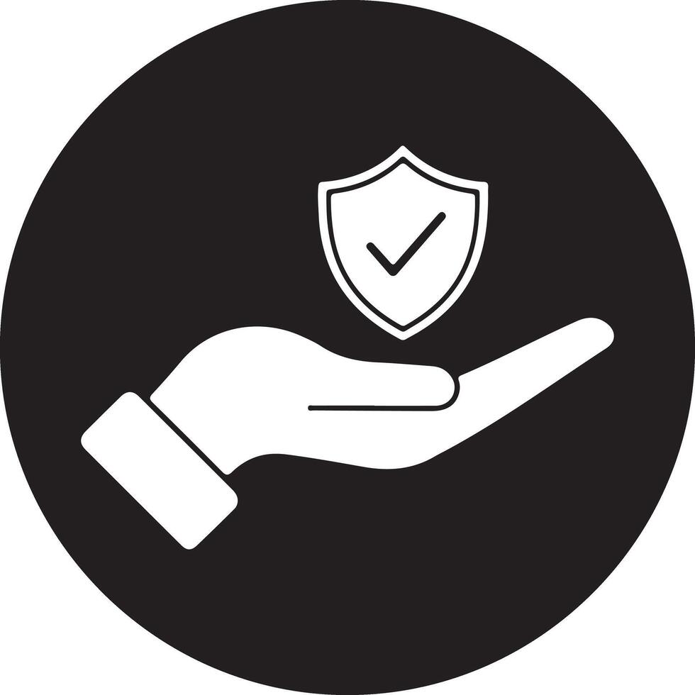 Security Assurance Icon. Open hand supporting a shield with a checkmark for protection, trust, verified safety, and quality guarantee. Simple . vector
