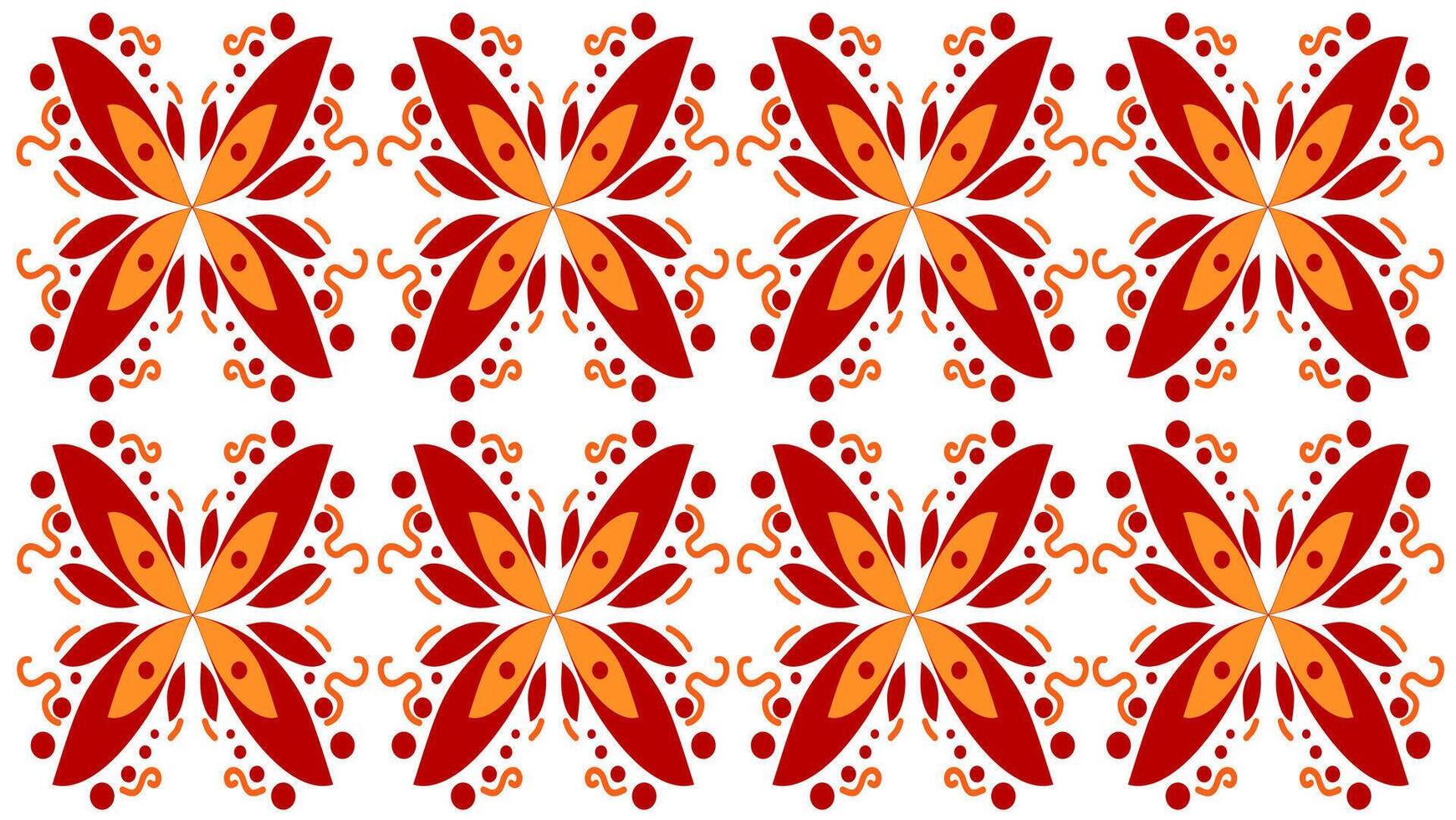 Red Abstract Floral Folk Art Repeating Symmetrical Pattern vector