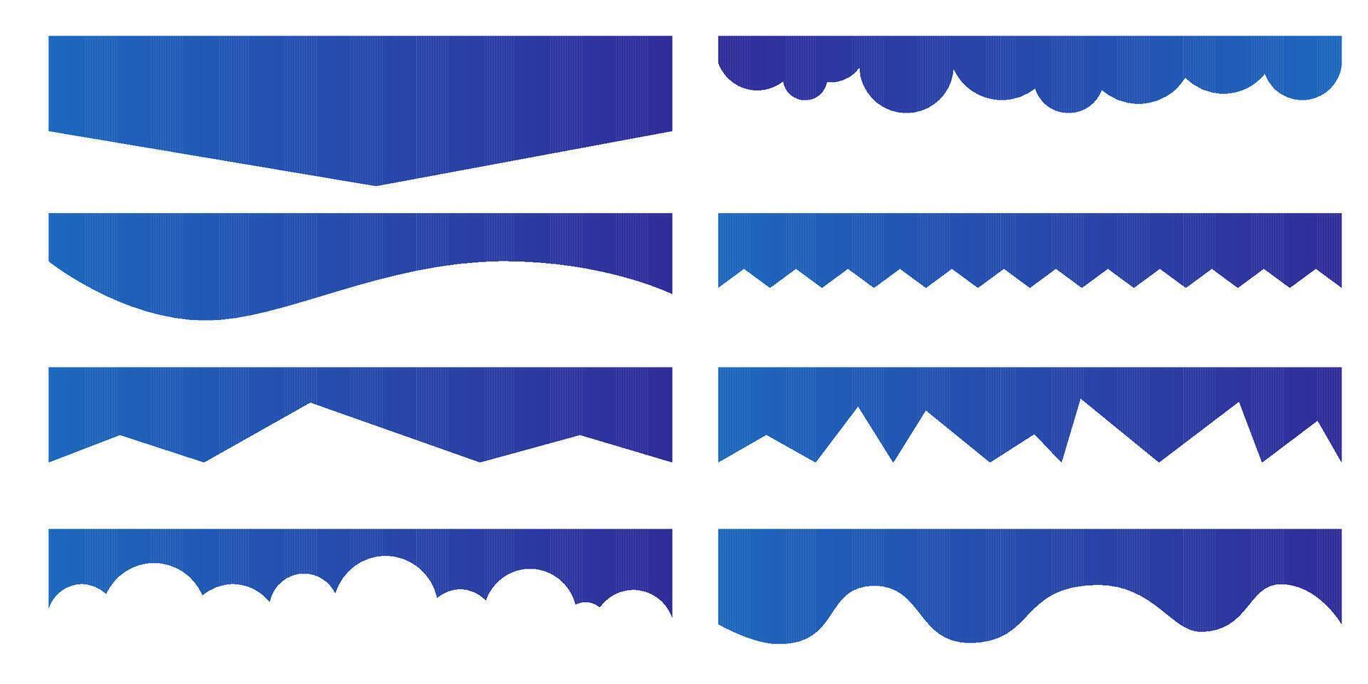 Abstract curve and wave divider elements for website pages, creating a modern header and footer layout with smooth lines for business or app interface design. vector