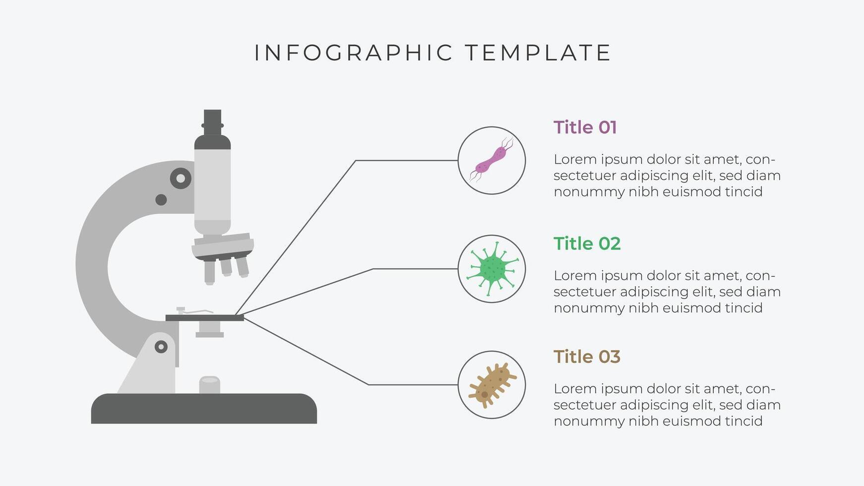 Science infographic template with microscope and bacteria illustration. Laboratory data presentation. vector