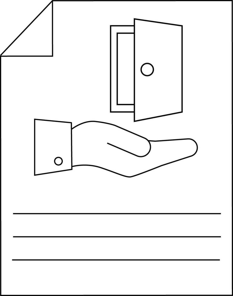 Minimalist line art of hand holding a document with drawer vector