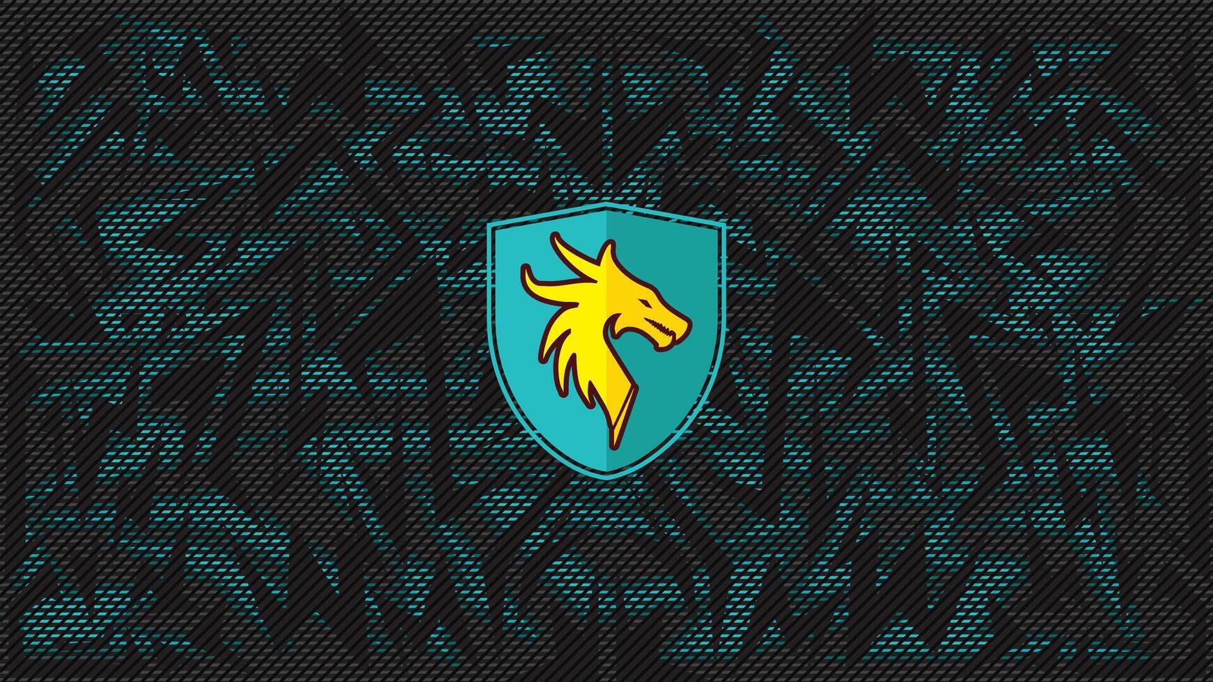 Abstract Neon Teal Black Geometric Pattern with Bold Shield Dragon Silhouette for Modern Background and Dynamic Graphic vector