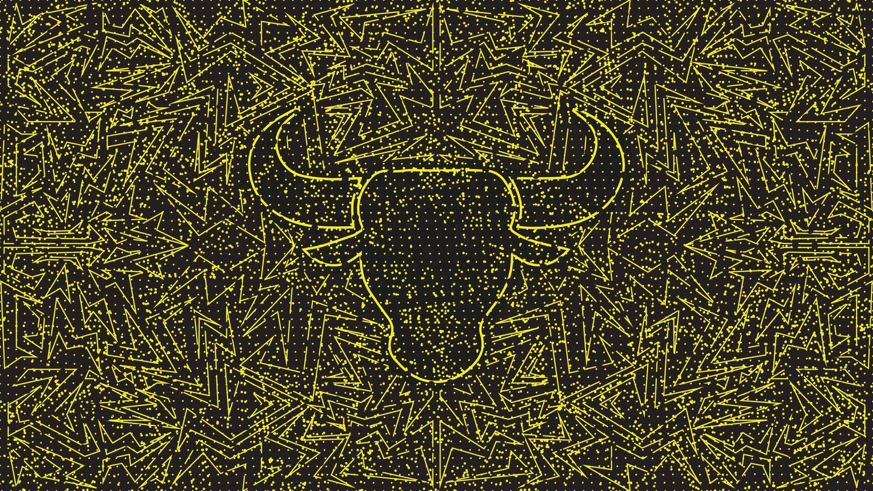 Abstract Line Art Bull Head Pattern for Modern Decorative Background in Black and Yellow with Dynamic Geometric Shapes Dots and Hand Drawn Stroke Elements vector