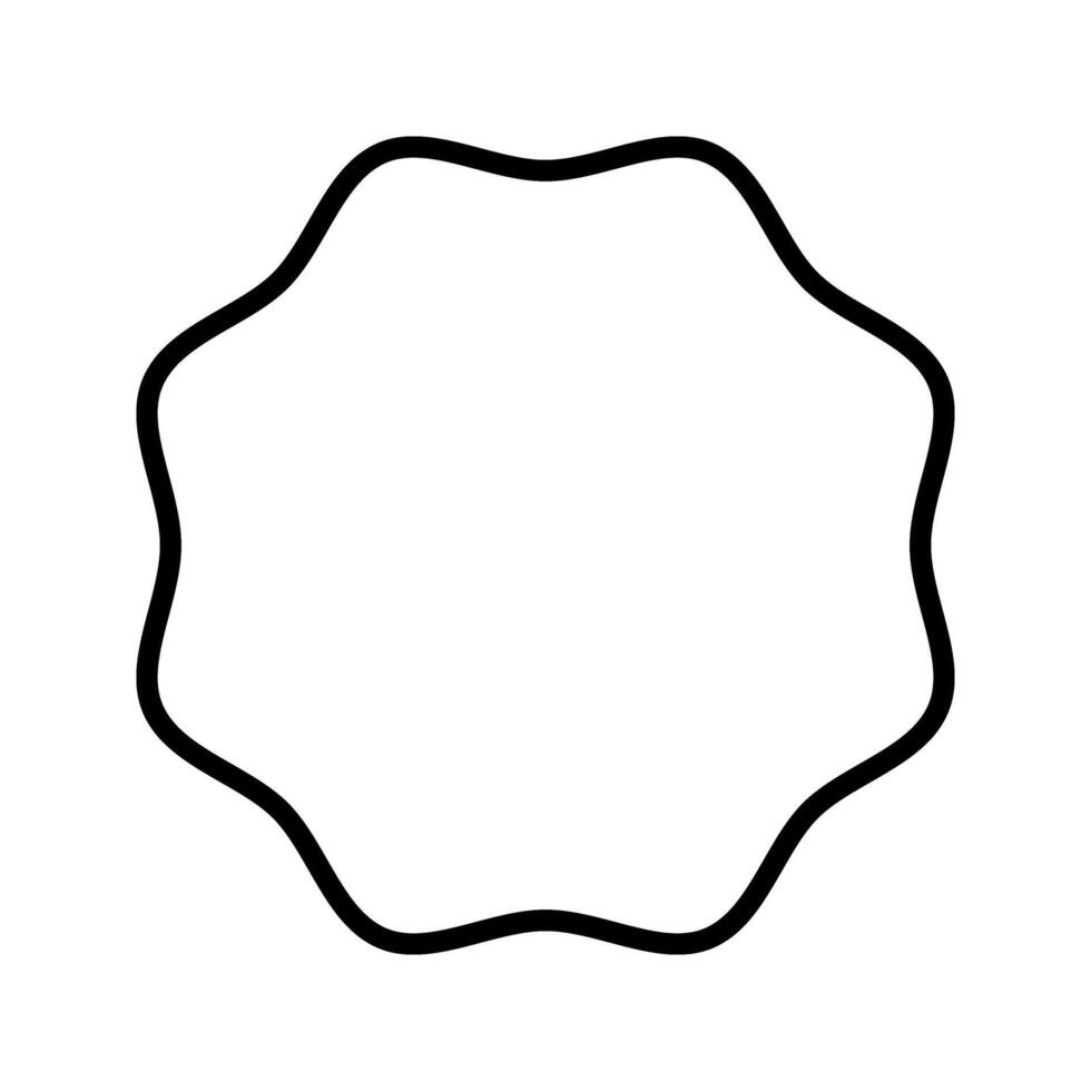 Round frame with wavy edges. Circle shape with curvy borders. Blank text box, tag or label isolated on white background. outline illustration vector