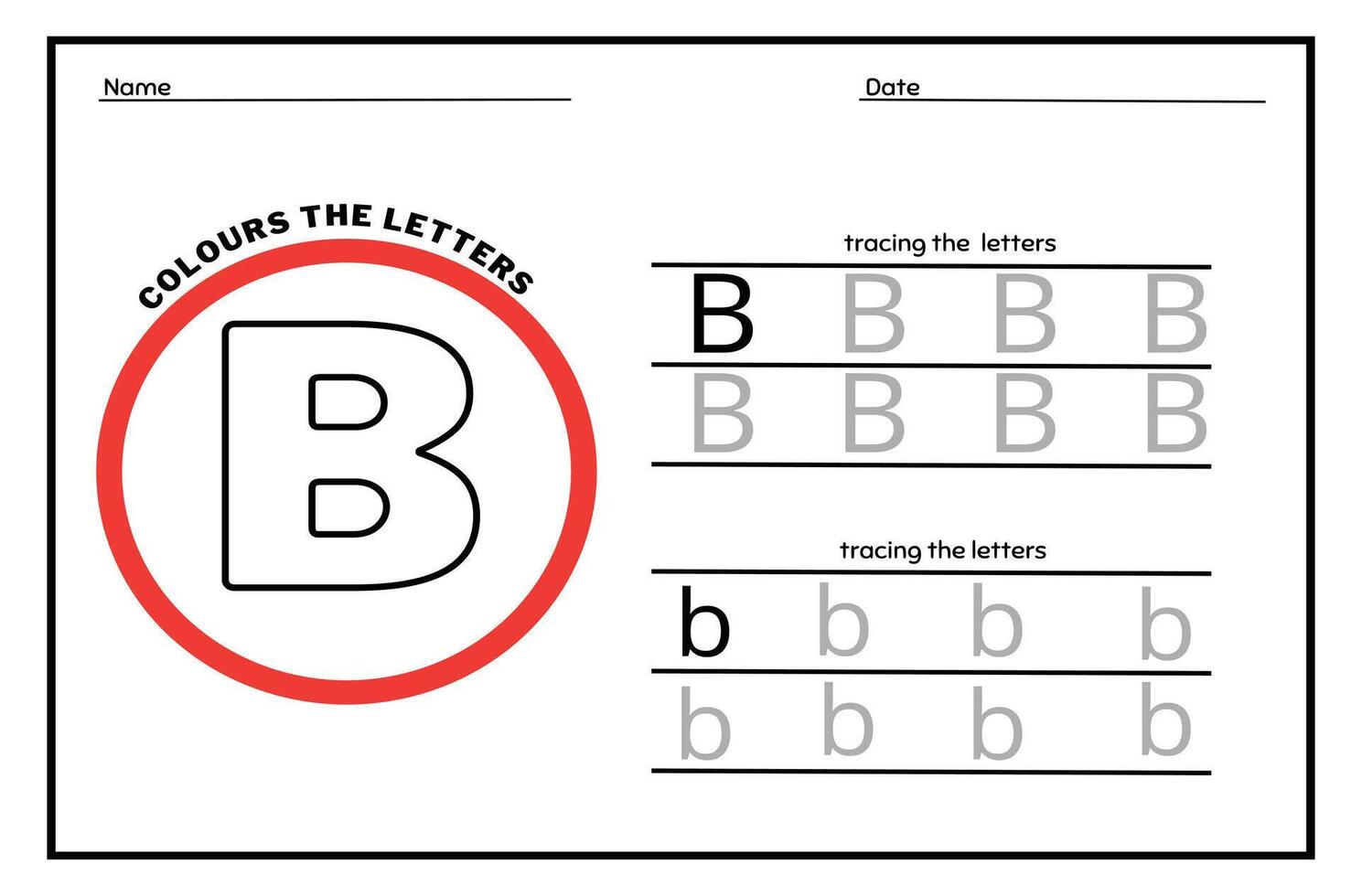 Learn the Letter B. Tracing Practice Page. Developing skills of writing. paper ready to print. vector