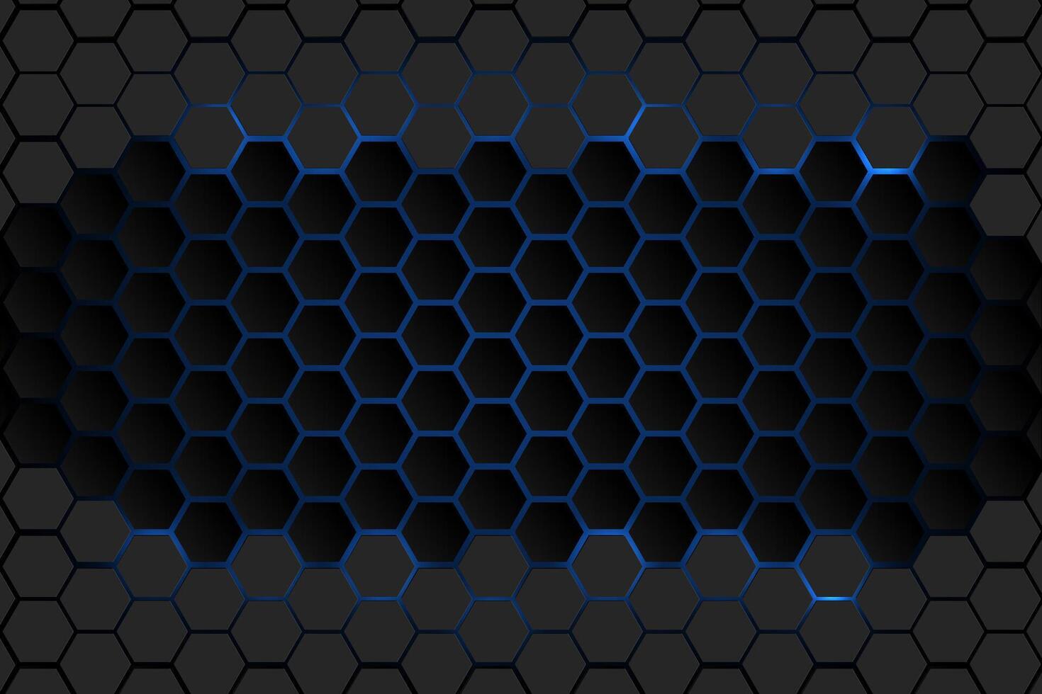 Futuristic dark hexagon pattern with subtle blue glow, perfect for modern tech designs and digital backgrounds vector