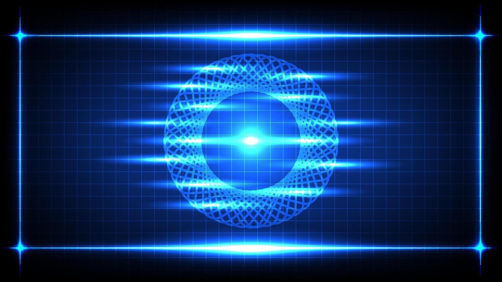 Glowing blue spirograph light portal with motion streaks on a digital grid, creating a high tech futuristic atmosphere vector