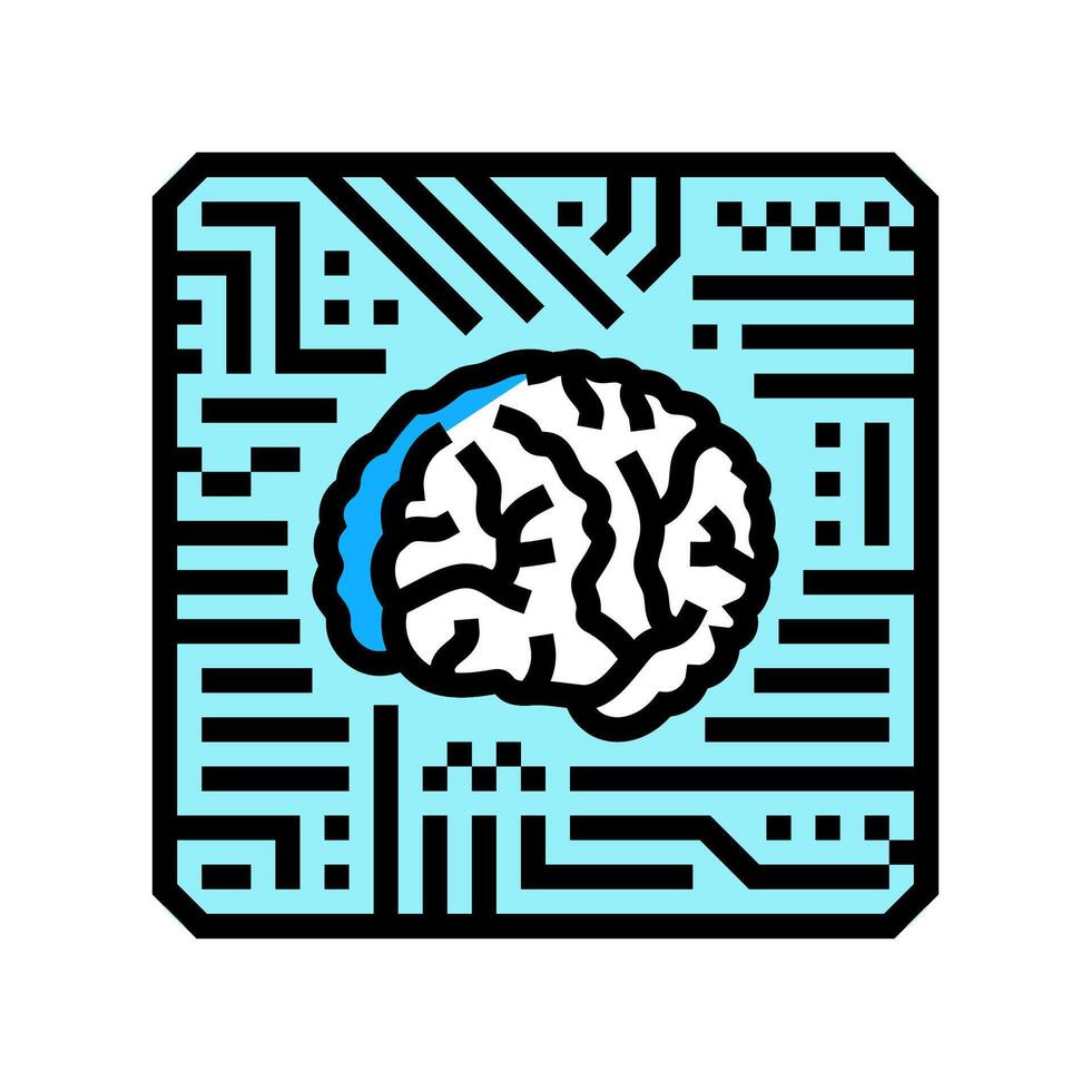 brain inside a circuit board pattern color icon illustration vector