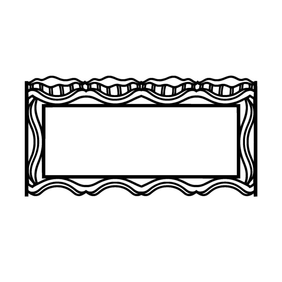 A minimalist outline decorative frame with wavy top and bottom borders and ornate scrollwork vector