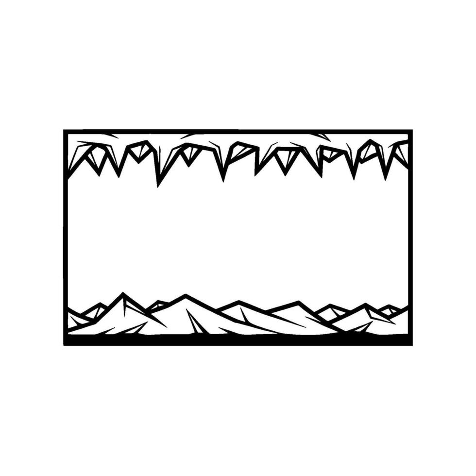 A frame featuring sharp stylized mountain peaks at the bottom and jagged icy icicles hanging from the top border vector