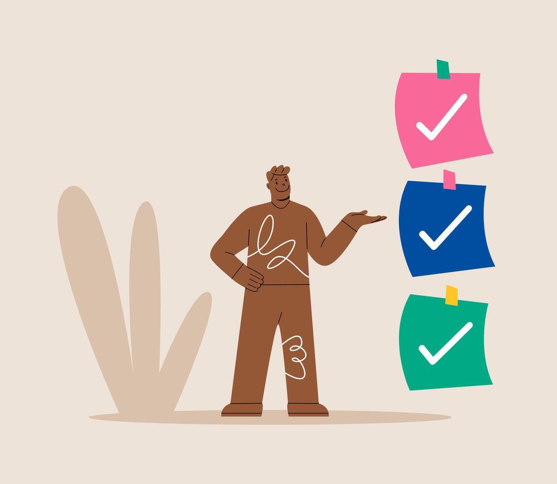 Man showing checklist task list. Colorful illustration vector