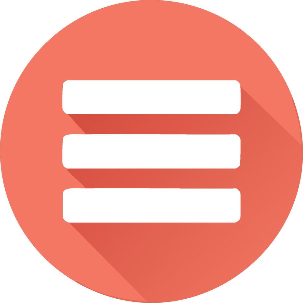 Menu Button Minimalist Design on Coral Circle, Three White Horizontal Bars with Shadow vector