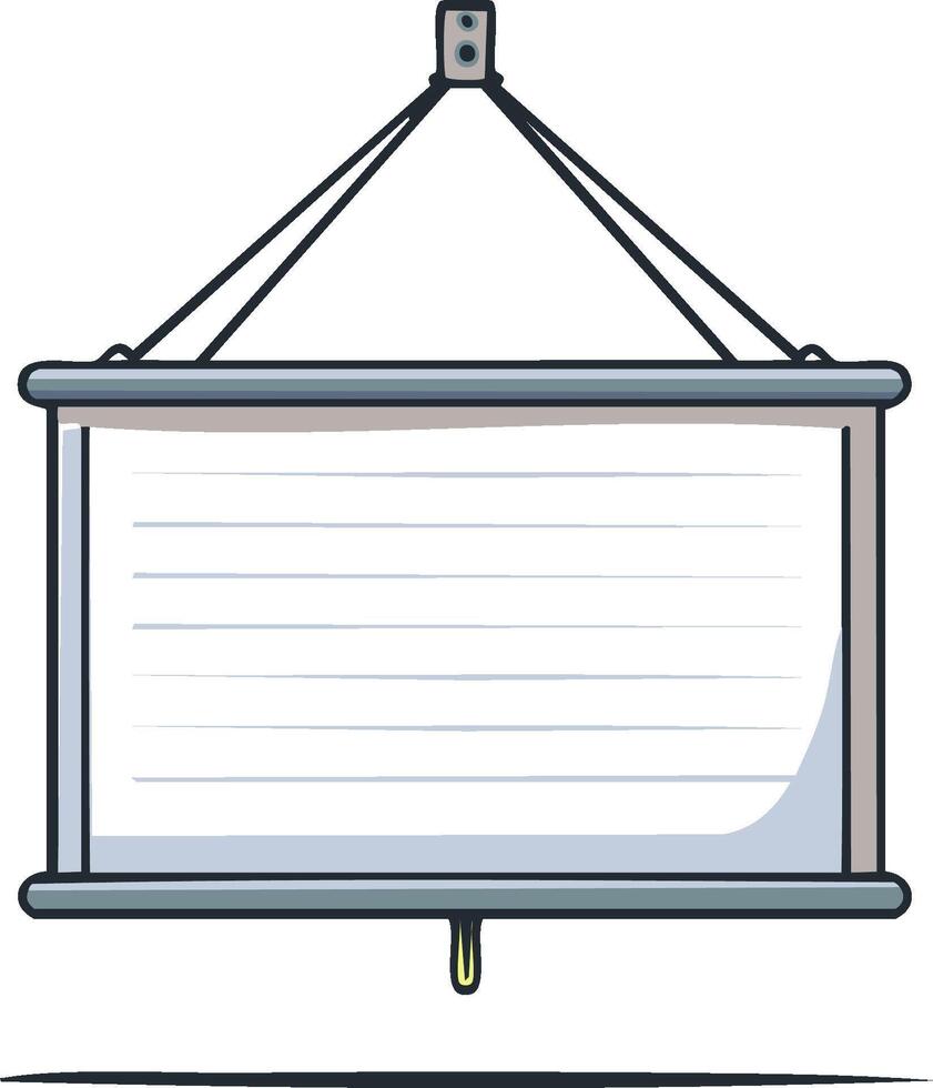 Retro school pull down whiteboard or chart with text lines. Hanging classroom display vector