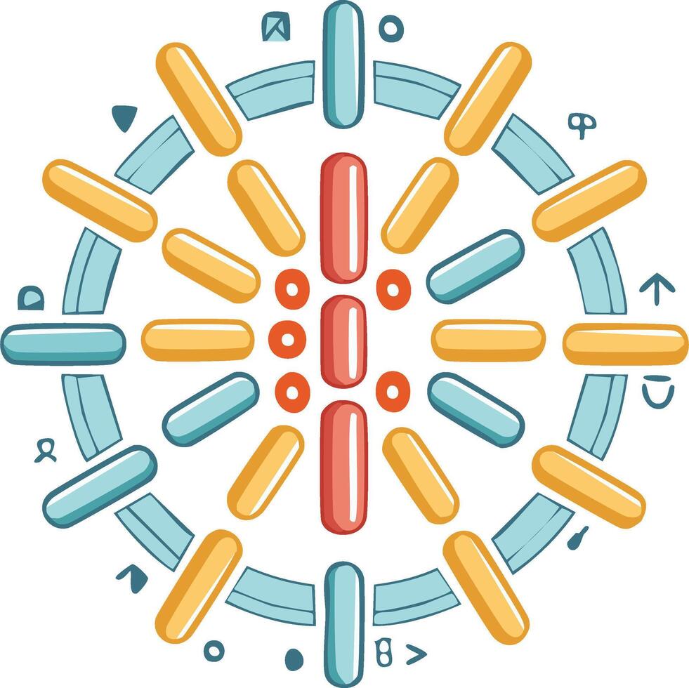 Circular abstract decorative pattern with shapes, lines, and doodle elements in pastel colors vector