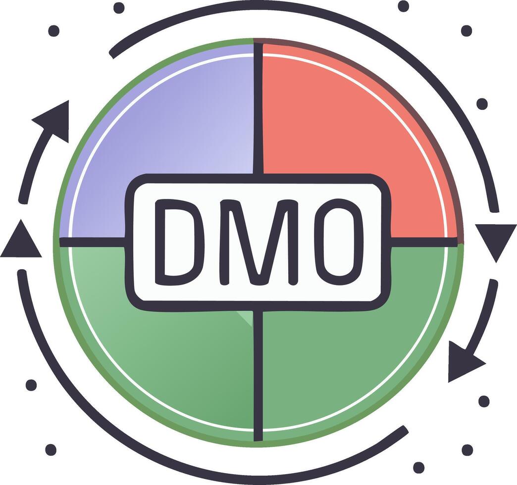 Abstract DMO business cycle icon with four colorful segmented parts and rotating workflow arrows illustration vector
