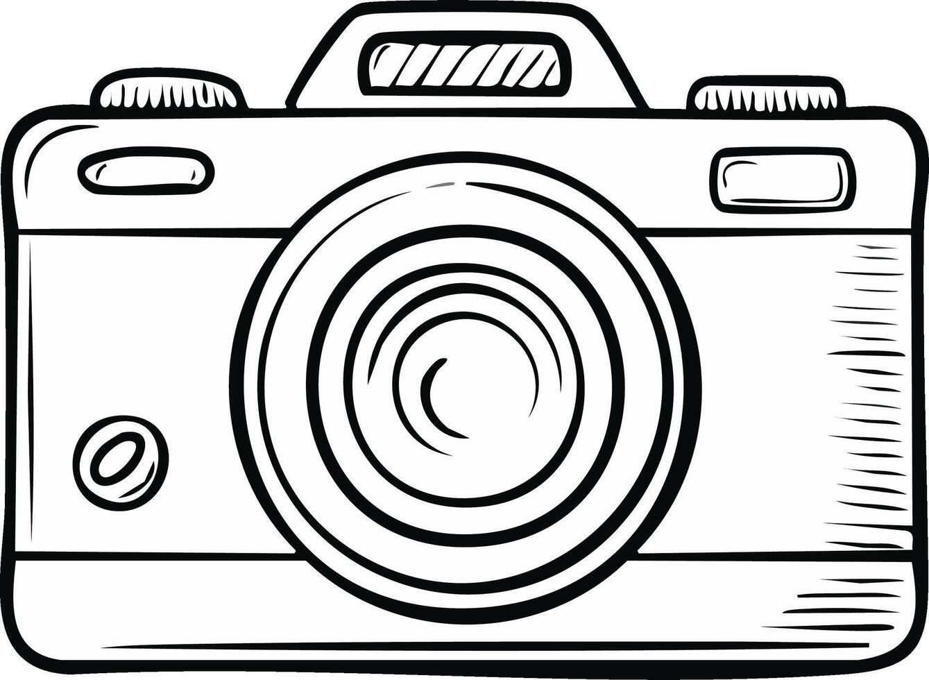 Line Drawing of a Retro Camera with a Swirling Lens and Viewfinder vector